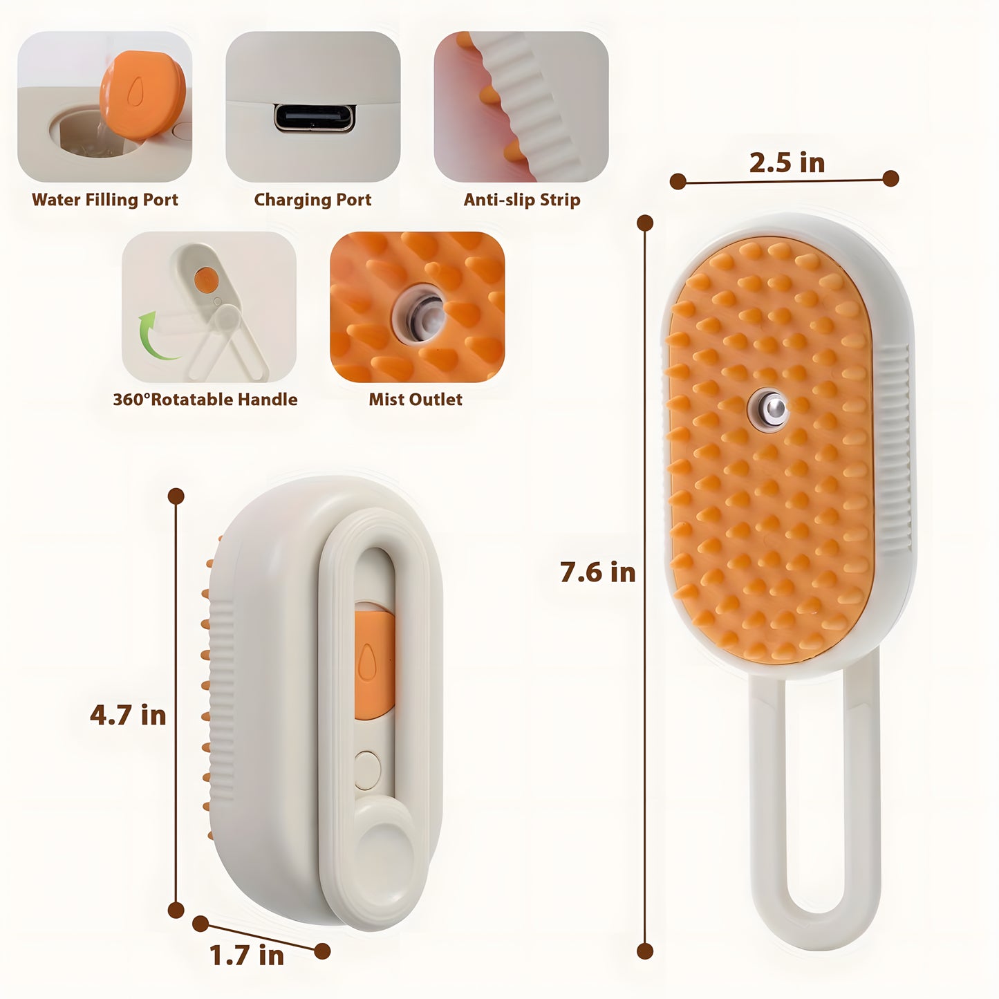 3-in-1 Steam Brush with Steamer - Suitable for Cats, Dogs and All Pets