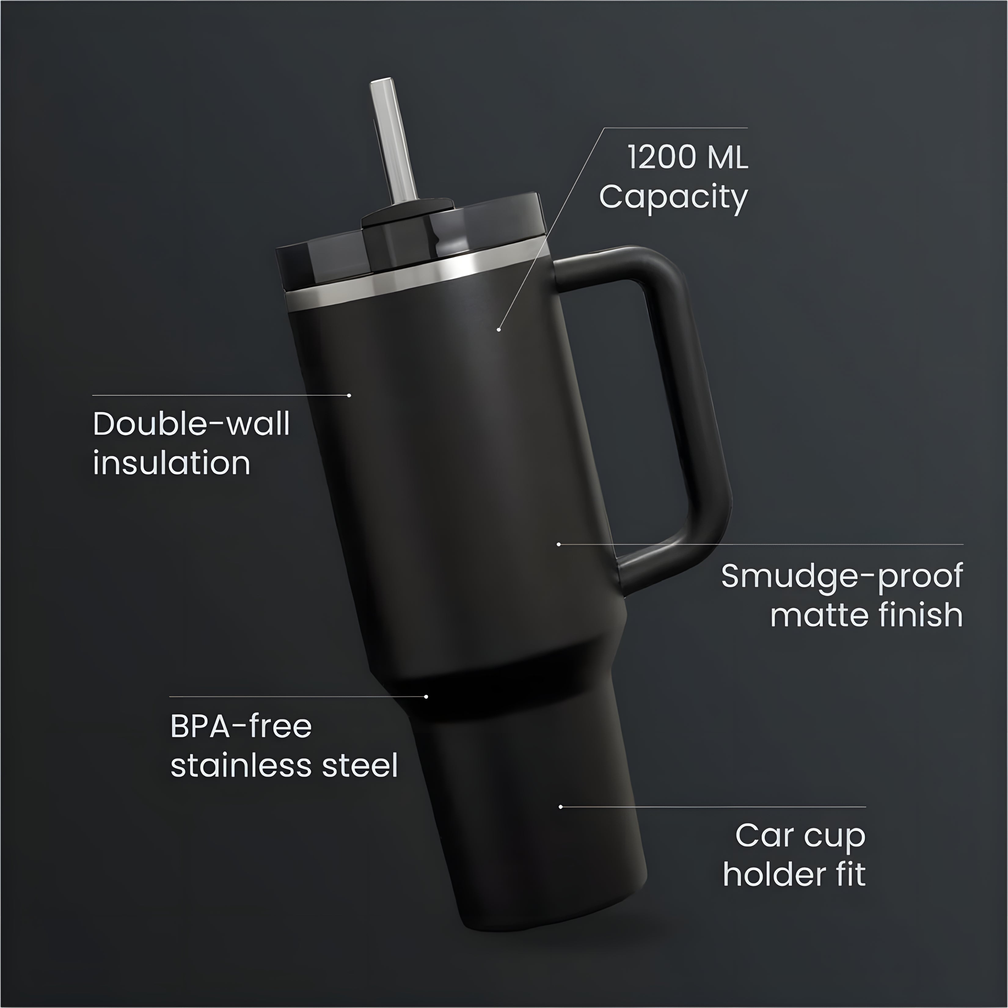 1200ml stainless steel insulated bottle — keeps drinks hot or cold for hours, perfect for gym, office, and travel.